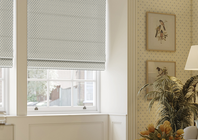 Trellis Prints, Scallop and Bud Raffs Blue - Roman Blind - Image 5